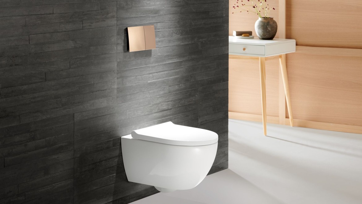 Geberit Acanto WC-pott Geberit Sigma70 roosast kullast loputusplaadiga